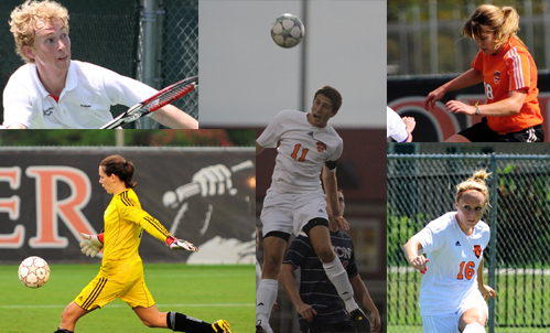 Clockwise from lower left corner: Allison Mosley, Michael Gardner, Duncan Keegan, Hannah McGrew, Megan Pearce