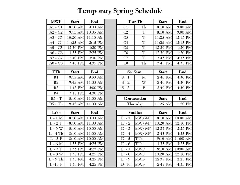 Academic Daily Calendars Hendrix College