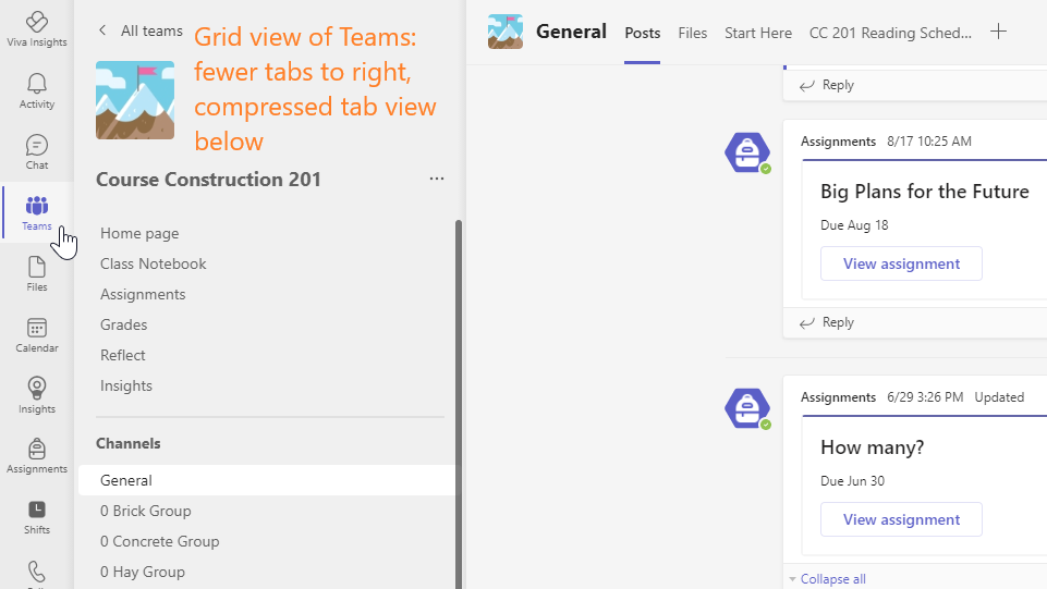 Teams managing view and tabs | Hendrix College