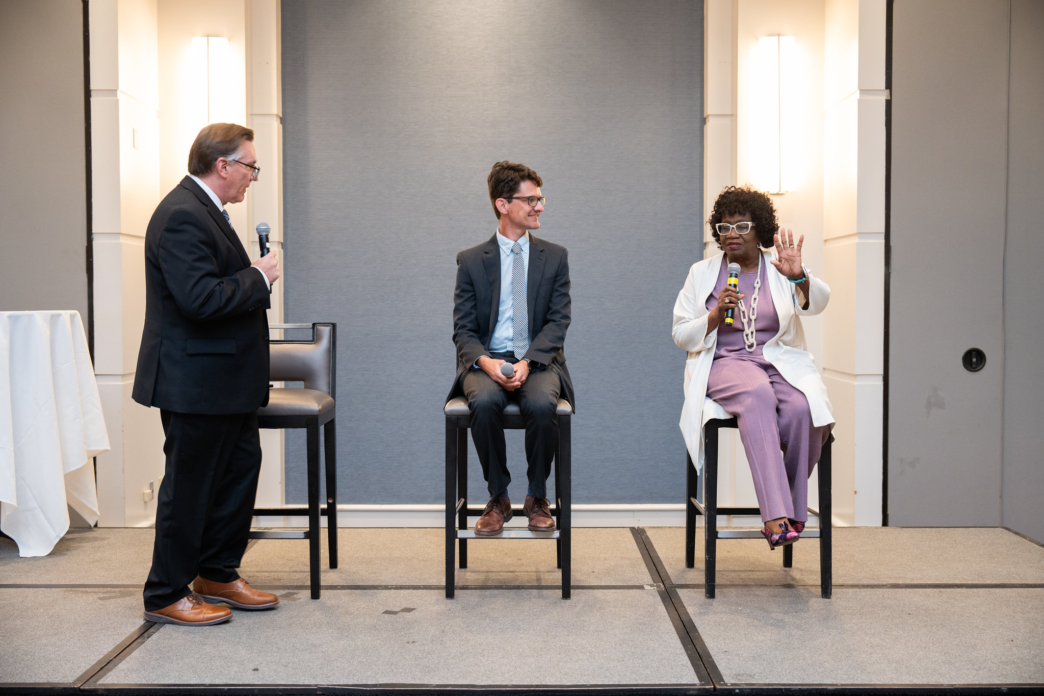From left, Roby Brock ’88, Ben Goodwin ’01, and Senator Linda Chesterfield ’69 during the panel discussion portion of the 2024 Friends of Children Annual Luncheon at which Chesterfield and Goodwin were honored. (Photo courtesy AACF) From left, Roby Brock ’88, Ben Goodwin ’01, and Senator Linda Chesterfield ’69 during the panel discussion portion of the 2024 Friends of Children Annual Luncheon at which Chesterfield and Goodwin were honored. (Photo courtesy AACF)