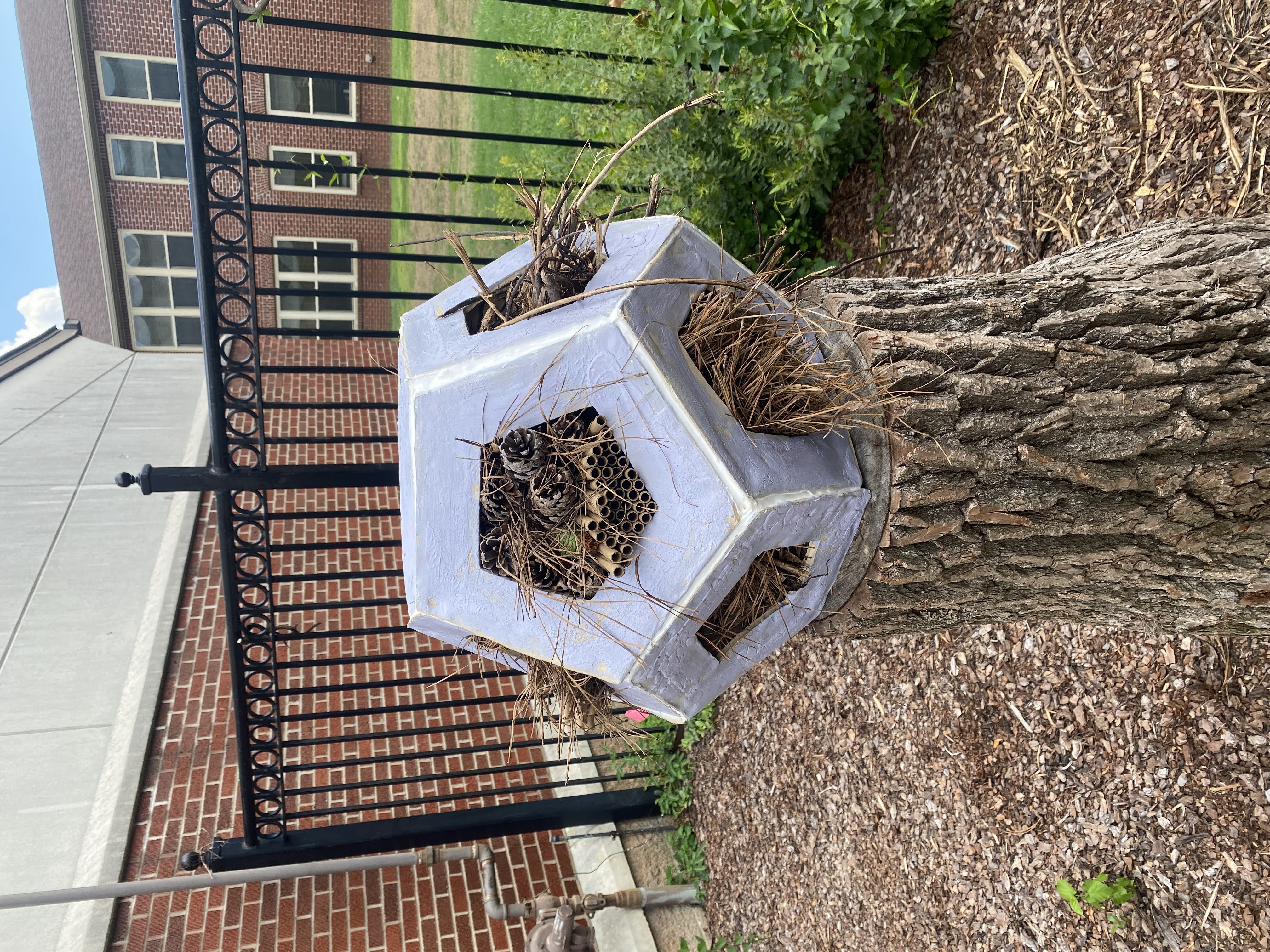 A sculpture in the Stellar Joy Garden provides nesting material.