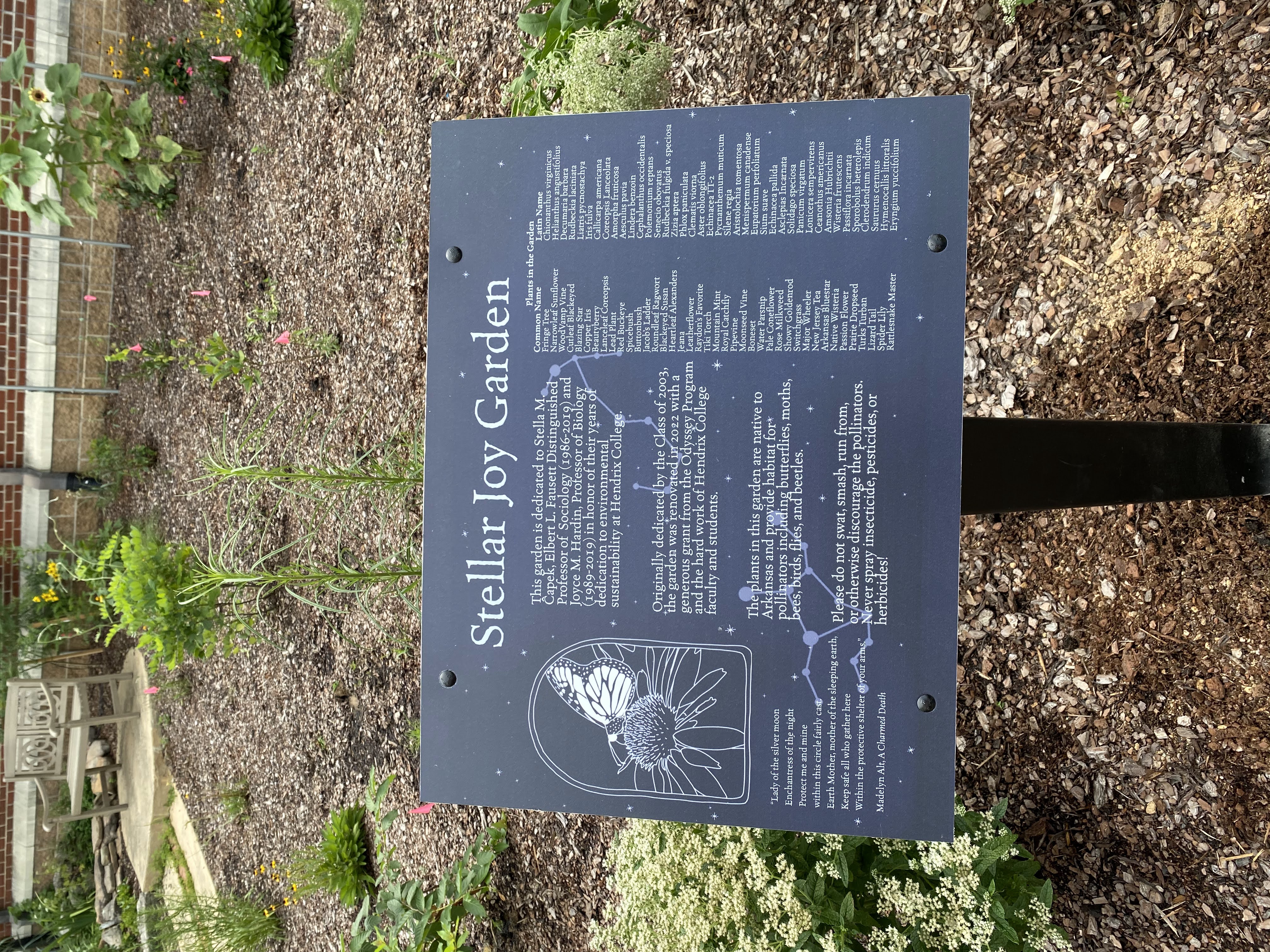 A plaque installed in the Stellar Joy Garden